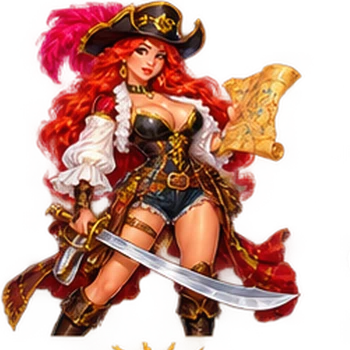 Pirate girl with a treasure chest