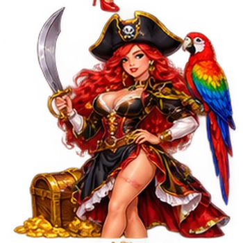 Pirate girl with a treasure chest